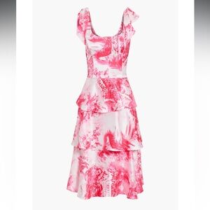 Marchesa Notte pink layered satin dress